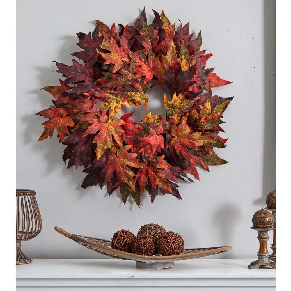 30in. Artificial Wreath With Autumn Maple Leaves 3 30in. Artificial Wreath With Autumn Maple Leaves - Image 3