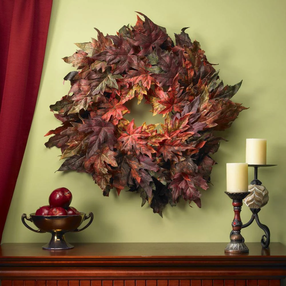 30in. Artificial Wreath With Autumn Maple Leaves 2 30in. Artificial Wreath With Autumn Maple Leaves - Image 2