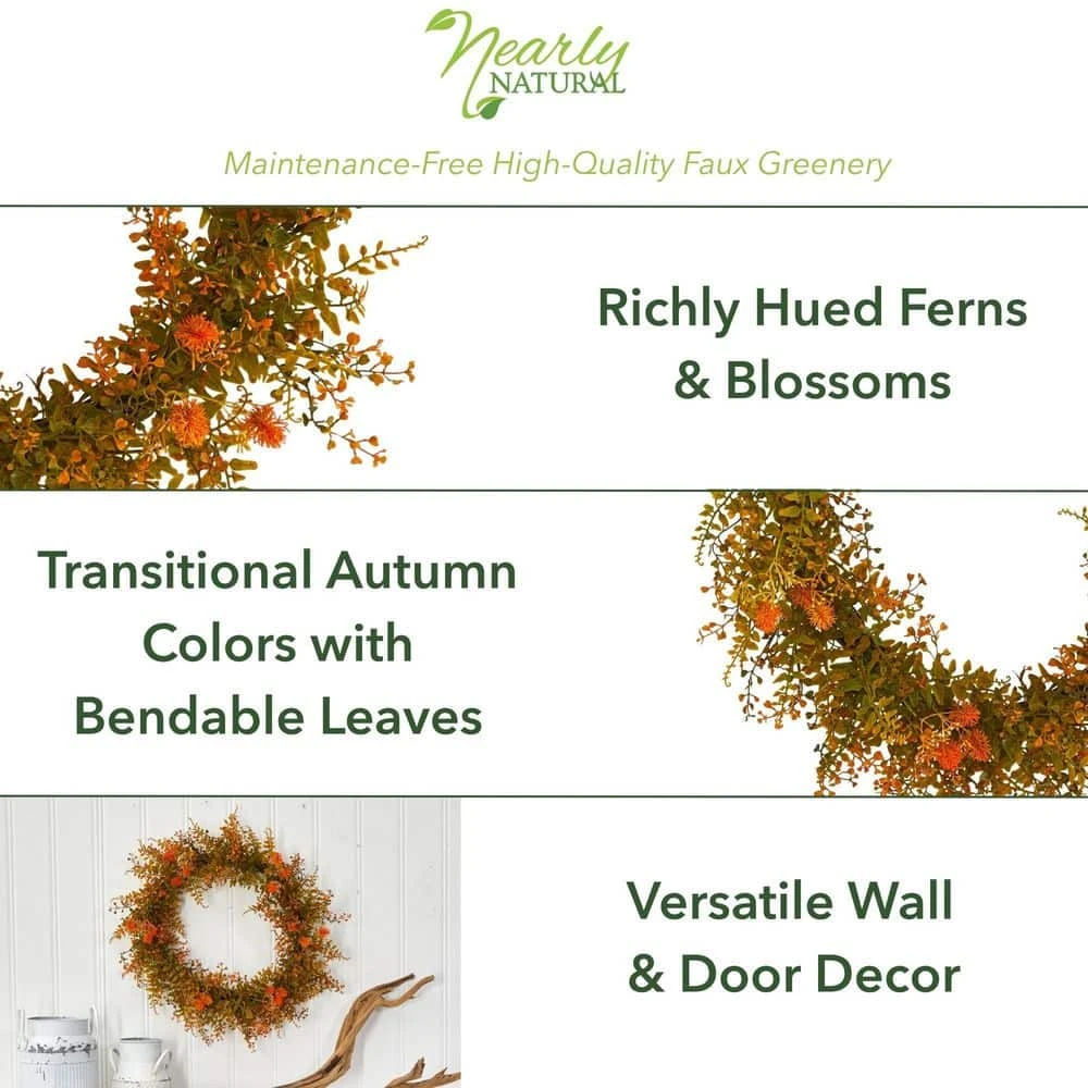 21 In. Autumn Fern Artificial Wreath 3 21 In. Autumn Fern Artificial Wreath - Image 3