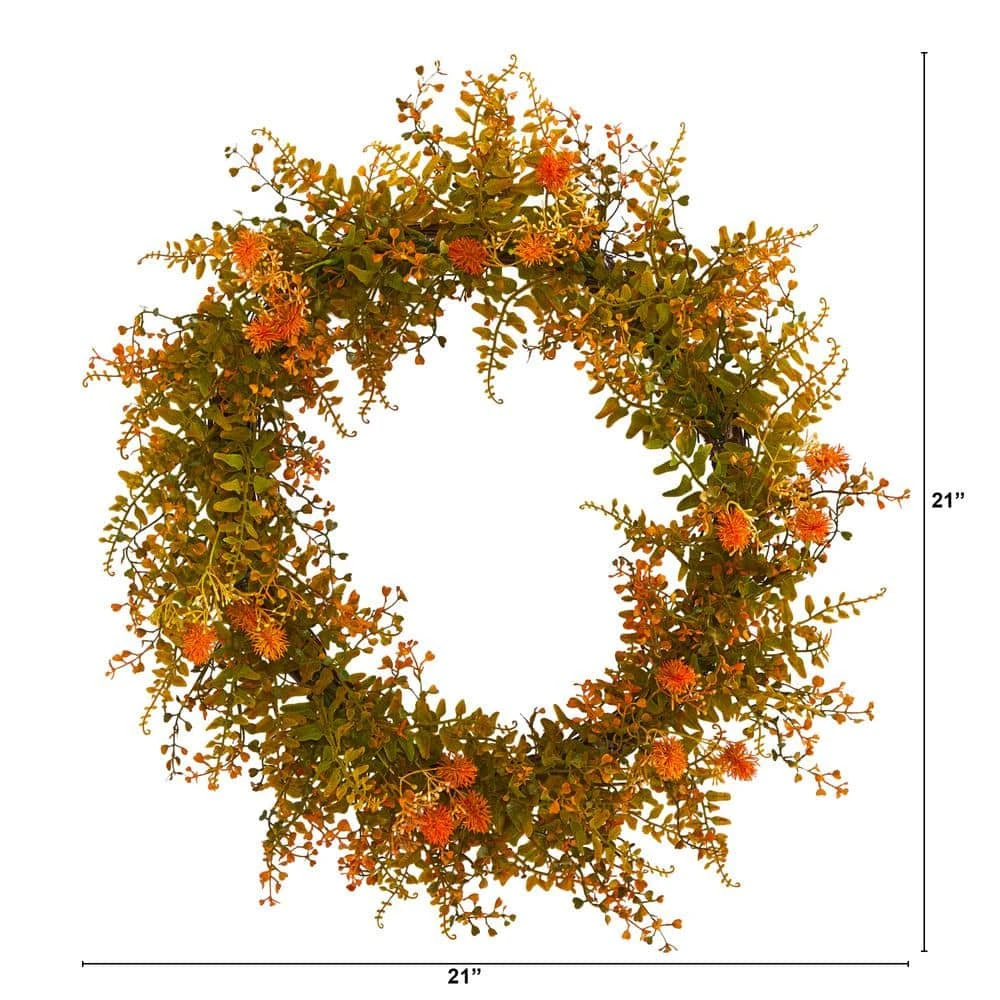 21 In. Autumn Fern Artificial Wreath 2 21 In. Autumn Fern Artificial Wreath - Image 2