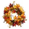 24 In. Green Autumn Maple Leaf And Berries Artificial Fall Wreath With Twig Base