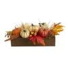 5 In. Tall Orange Harvest Pumpkin And Berries Artificial Arrangement In Wood Vase