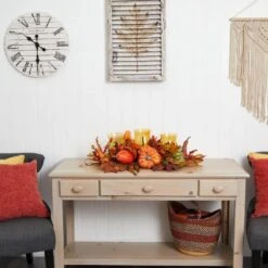 30 In. Harvest Triple Candelabrum And Artificial Foliage Table Arrangement -The Home Depot Shop nearly natural indoor fall decorations 4909 31 1000