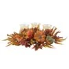 30 In. Harvest Triple Candelabrum And Artificial Foliage Table Arrangement
