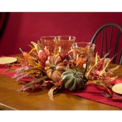 30 In. Harvest Triple Candelabrum And Artificial Foliage Table Arrangement -The Home Depot Shop nearly natural indoor fall decorations 4909 76 1000