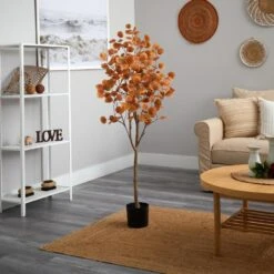 5 Ft. Orange Autumn Eucalyptus Artificial Tree -The Home Depot Shop nearly natural indoor fall decorations t2782 4f 1000