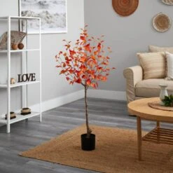 4 Ft. Orange Fall Birch Artificial Autumn Tree -The Home Depot Shop nearly natural indoor fall decorations t2785 4f 1000