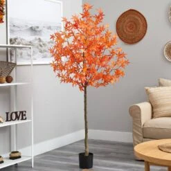 6 Ft. Orange Autumn Maple Artificial Tree -The Home Depot Shop nearly natural indoor fall decorations t2797 og 31 1000