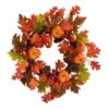 20 In. Orange Autumn Assorted Maple Leaf, Pumpkin Gourd, Pinecone And Berry Artificial Fall Wreath