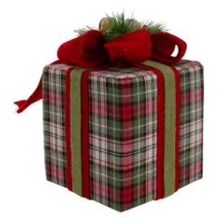 Northlight 9 In. Red And Green Plaid Christmas Present Decoration With Bow -The Home Depot Shop northlight christmas centerpieces 34302448 4f 1000