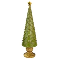 Northlight 17 .5 In. Green Christmas Tree Cone On Pedestal With Star Topper Table Top Decor