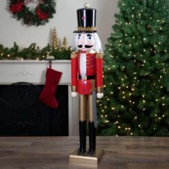 Northlight 36.25 In. Red And Gold Wooden Christmas Nutcracker Soldier With Sword -The Home Depot Shop northlight christmas figurines 32632772 31 1000