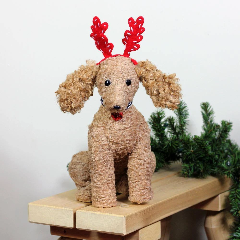 Northlight 15.5 In. Plush Tan Bichon Fris Puppy Dog With Red Antlers Christmas Decoration 3 Northlight 15.5 In. Plush Tan Bichon Fris Puppy Dog With Red Antlers Christmas Decoration - Image 3