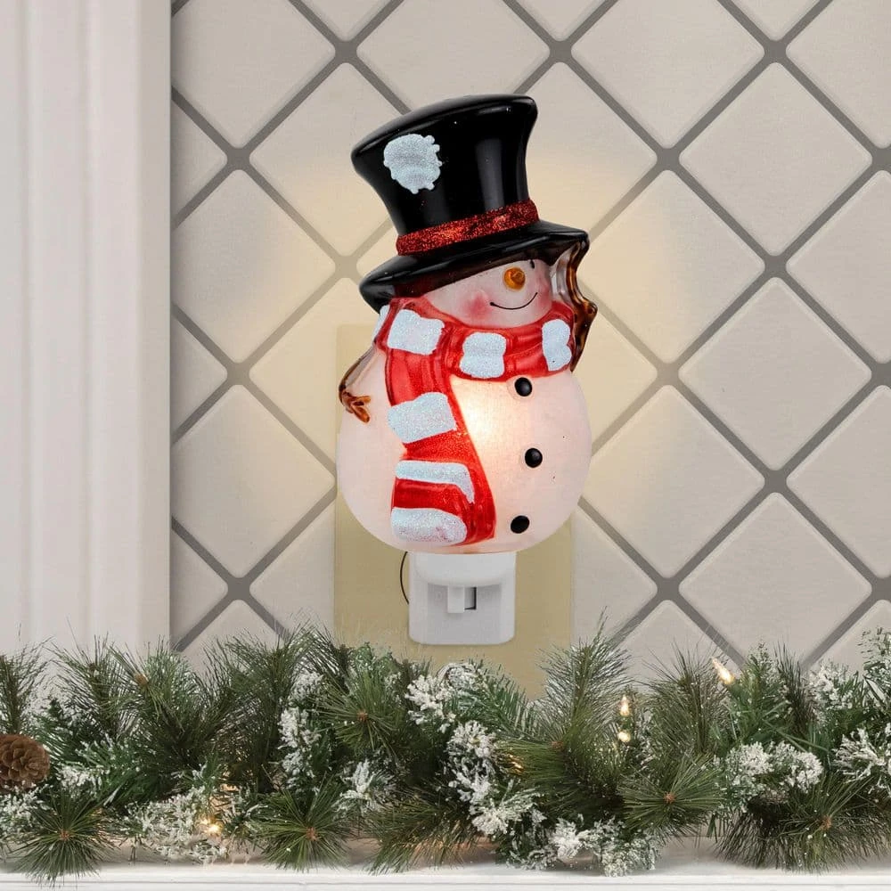 Northlight 6.5in. White And Red Snowman In Black Top Hat Christmas Night Light 2 Northlight 6.5in. White And Red Snowman In Black Top Hat Christmas Night Light - Image 2