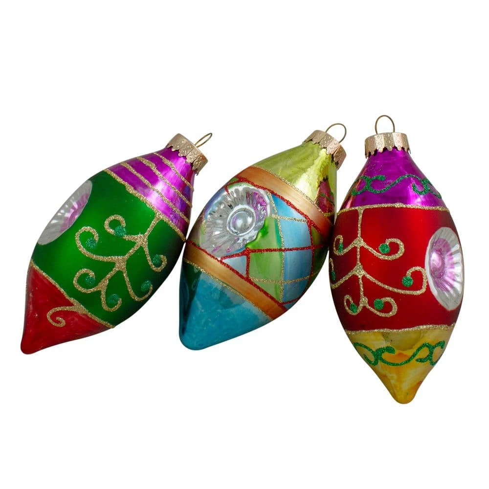 Northlight 4.25 In. (100 Mm) Multi-Color With Retro Reflectors Glass Finial Christmas Ornament Set (3-Count) 1 Northlight 4.25 In. (100 Mm) Multi-Color With Retro Reflectors Glass Finial Christmas Ornament Set (3-Count)