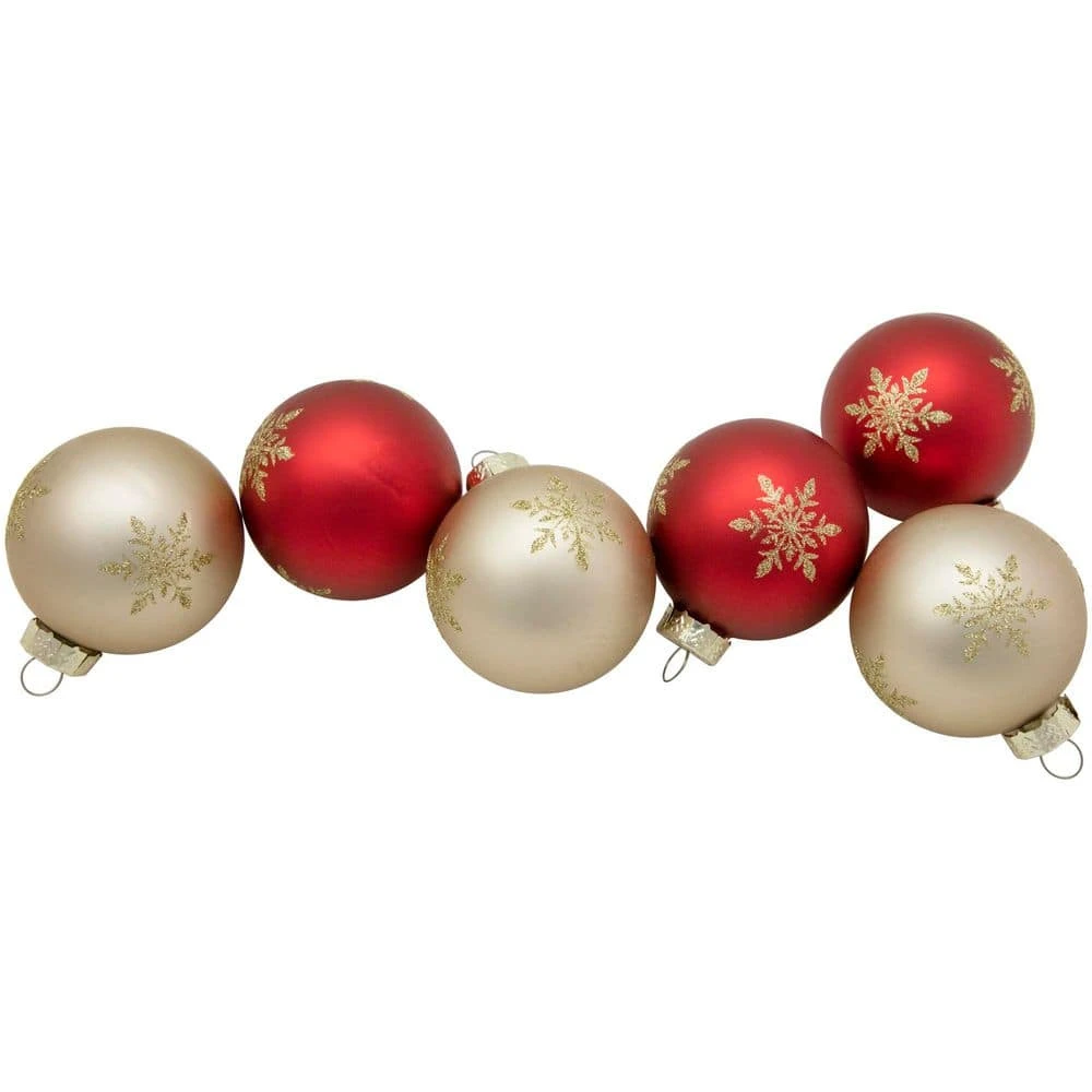 Northlight 6ct Red And Gold Snowflake Glass Ball Christmas Ornaments 2.5 In. 3 Northlight 6ct Red And Gold Snowflake Glass Ball Christmas Ornaments 2.5 In. - Image 3