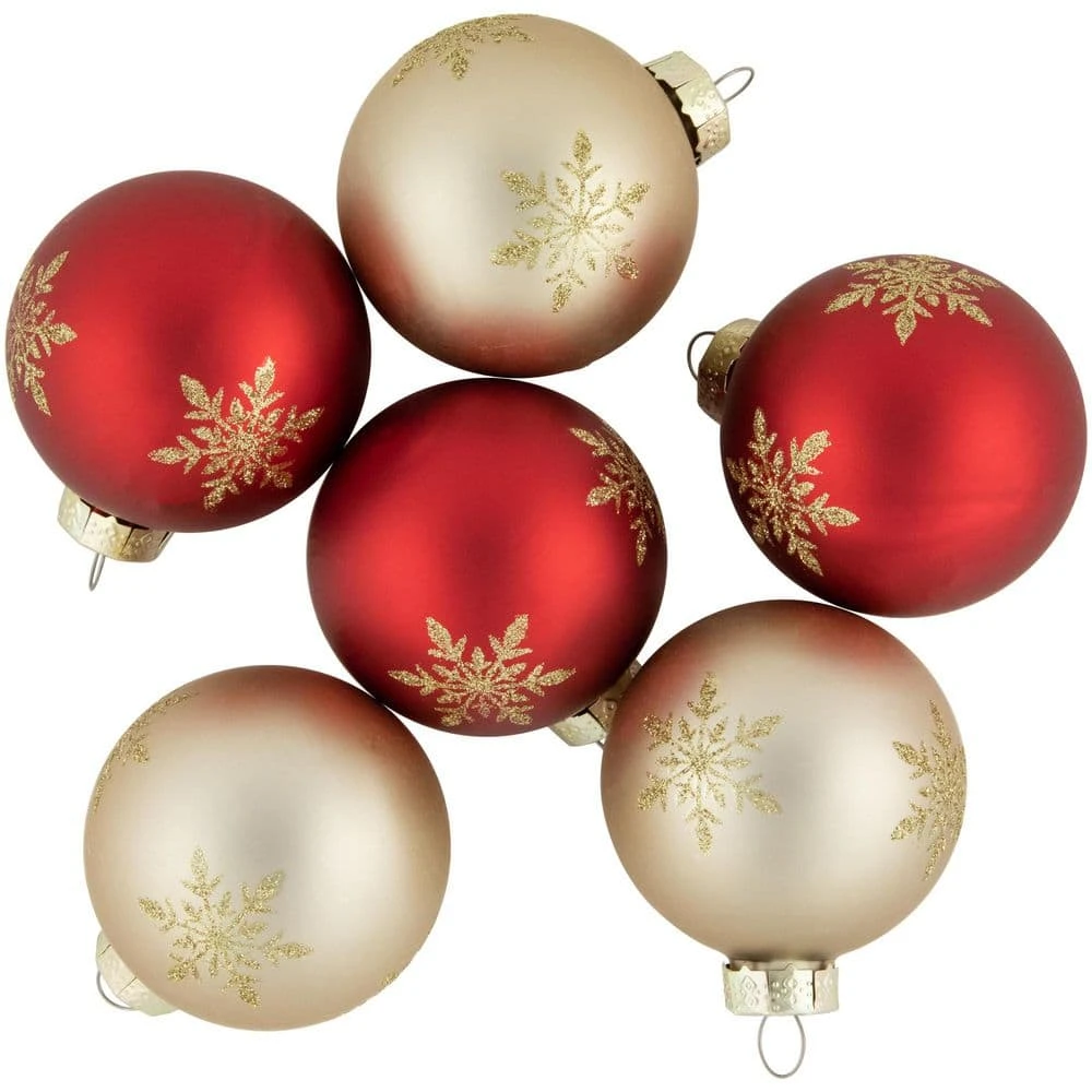 Northlight 6ct Red And Gold Snowflake Glass Ball Christmas Ornaments 2.5 In. 1 Northlight 6ct Red And Gold Snowflake Glass Ball Christmas Ornaments 2.5 In.