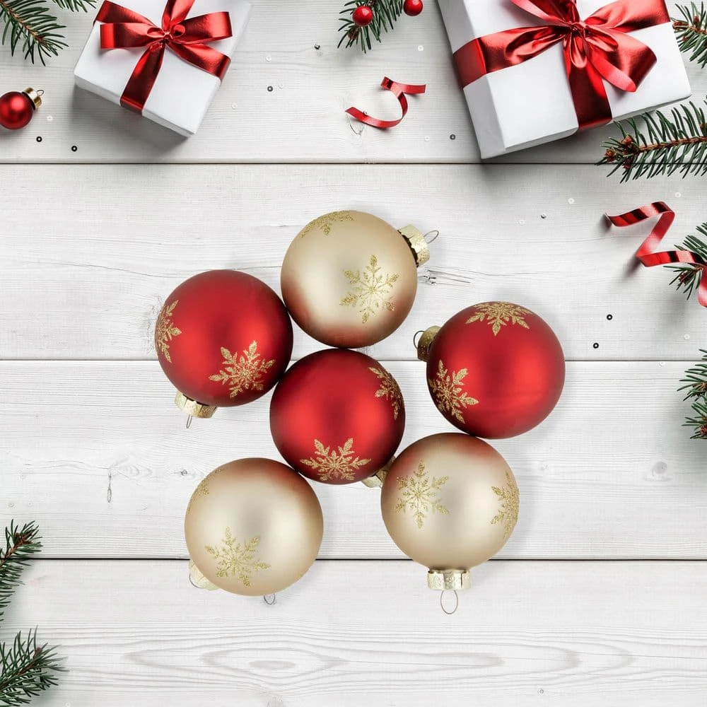 Northlight 6ct Red And Gold Snowflake Glass Ball Christmas Ornaments 2.5 In. 2 Northlight 6ct Red And Gold Snowflake Glass Ball Christmas Ornaments 2.5 In. - Image 2