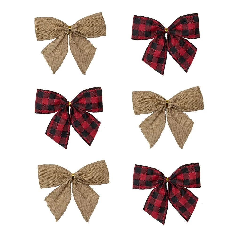 Northlight 5.5 In. Buffalo Plaid And Burlap 2 Loop Christmas Bow Decorations (6-Pack) 1 Northlight 5.5 In. Buffalo Plaid And Burlap 2 Loop Christmas Bow Decorations (6-Pack)