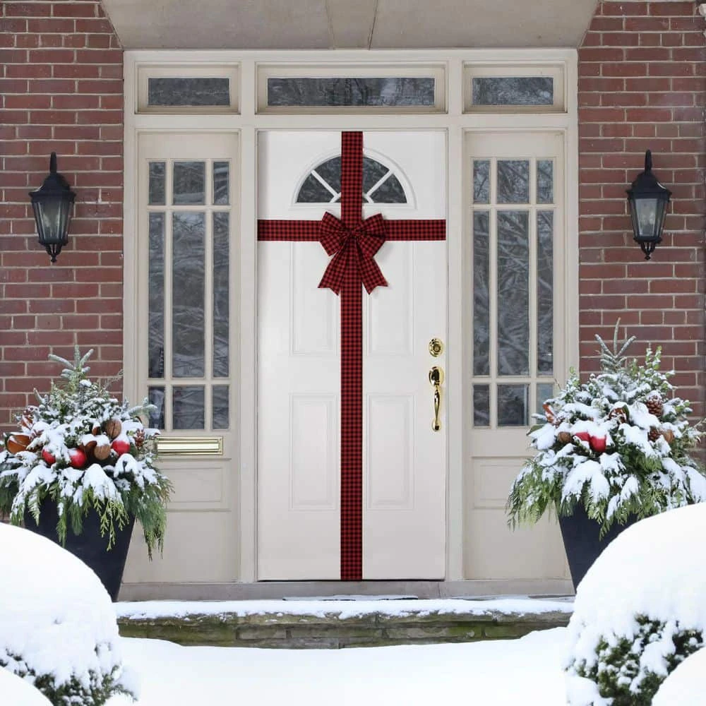 Northlight 14' Red Buffalo Plaid Christmas Ribbon Door Bow 2 Northlight 14' Red Buffalo Plaid Christmas Ribbon Door Bow - Image 2