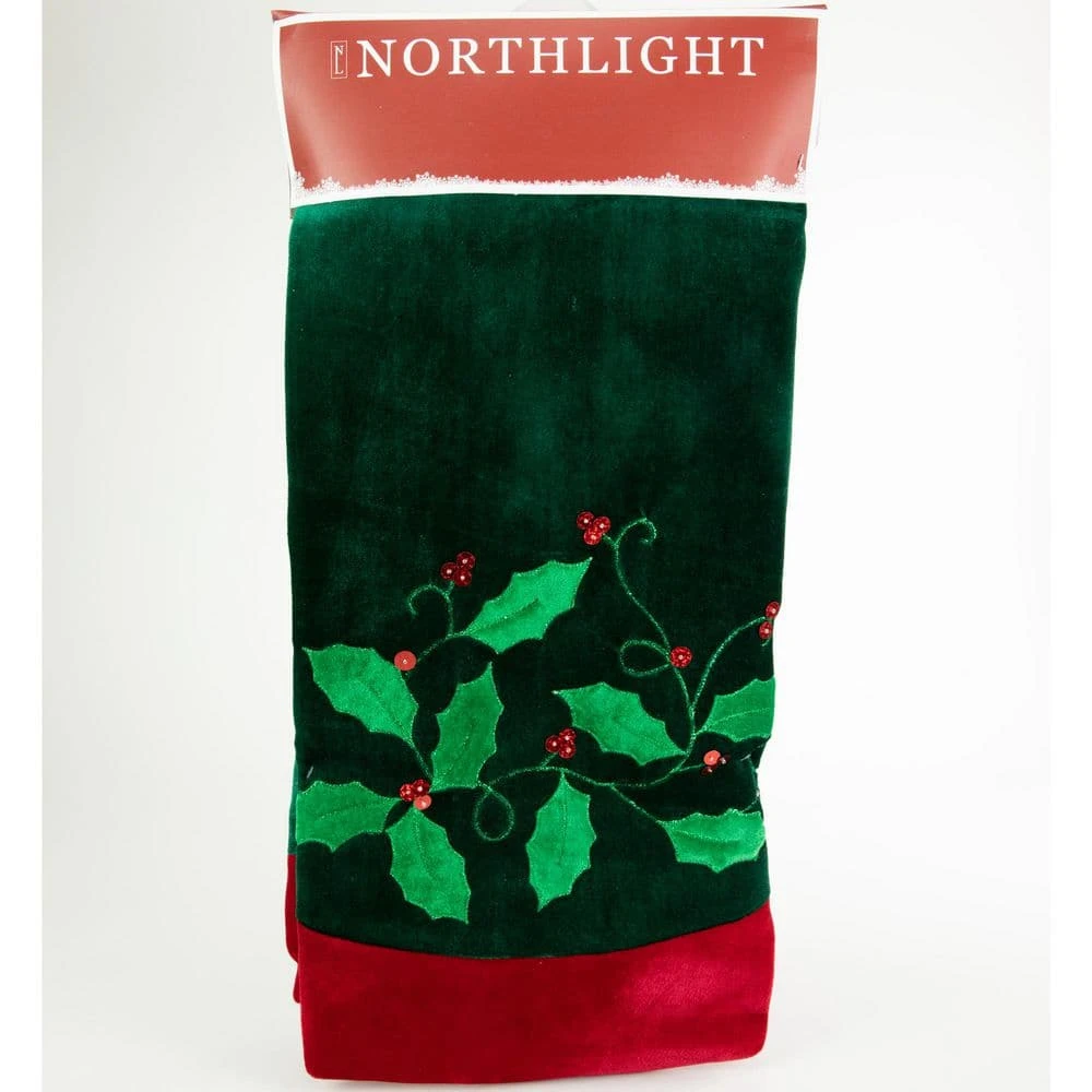Northlight 48 In. Dark Green And Burgundy Holly Berry Velveteen Christmas Tree Skirt 6 Northlight 48 In. Dark Green And Burgundy Holly Berry Velveteen Christmas Tree Skirt - Image 6