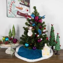 Northlight 20 In. Blue Glittered Mini Christmas Tree Skirt With Faux Fur Trim -The Home Depot Shop northlight christmas tree skirts 33530804 31 1000