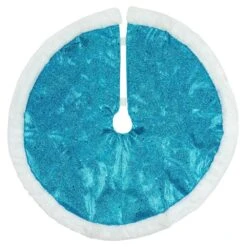 Northlight 20 In. Blue Glittered Mini Christmas Tree Skirt With Faux Fur Trim