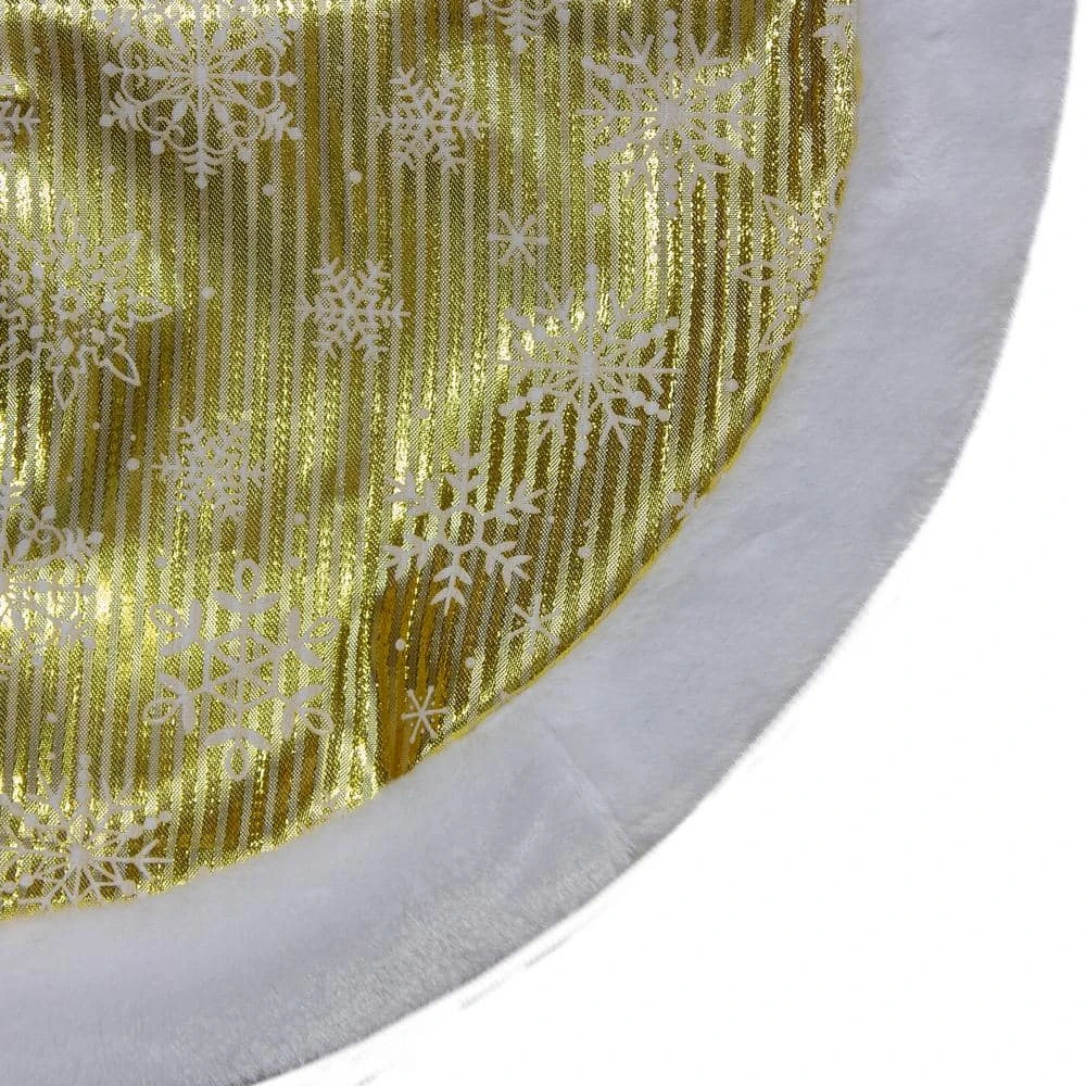 Northlight 20 In. Gold And White Metallic Snowflake Print Mini Christmas Tree Skirt 2 Northlight 20 In. Gold And White Metallic Snowflake Print Mini Christmas Tree Skirt - Image 2