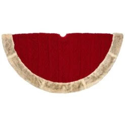 Northlight Cable Knit Christmas Tree Skirt With Faux Fur Trim-48in.-Red -The Home Depot Shop northlight christmas tree skirts 35766663 44 1000