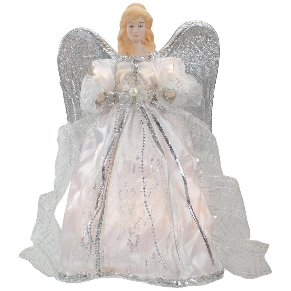 Northlight 12 In. Lighted White And Silver Angel With Wings Christmas Tree Topper - Clear Lights 1 Northlight 12 In. Lighted White And Silver Angel With Wings Christmas Tree Topper - Clear Lights