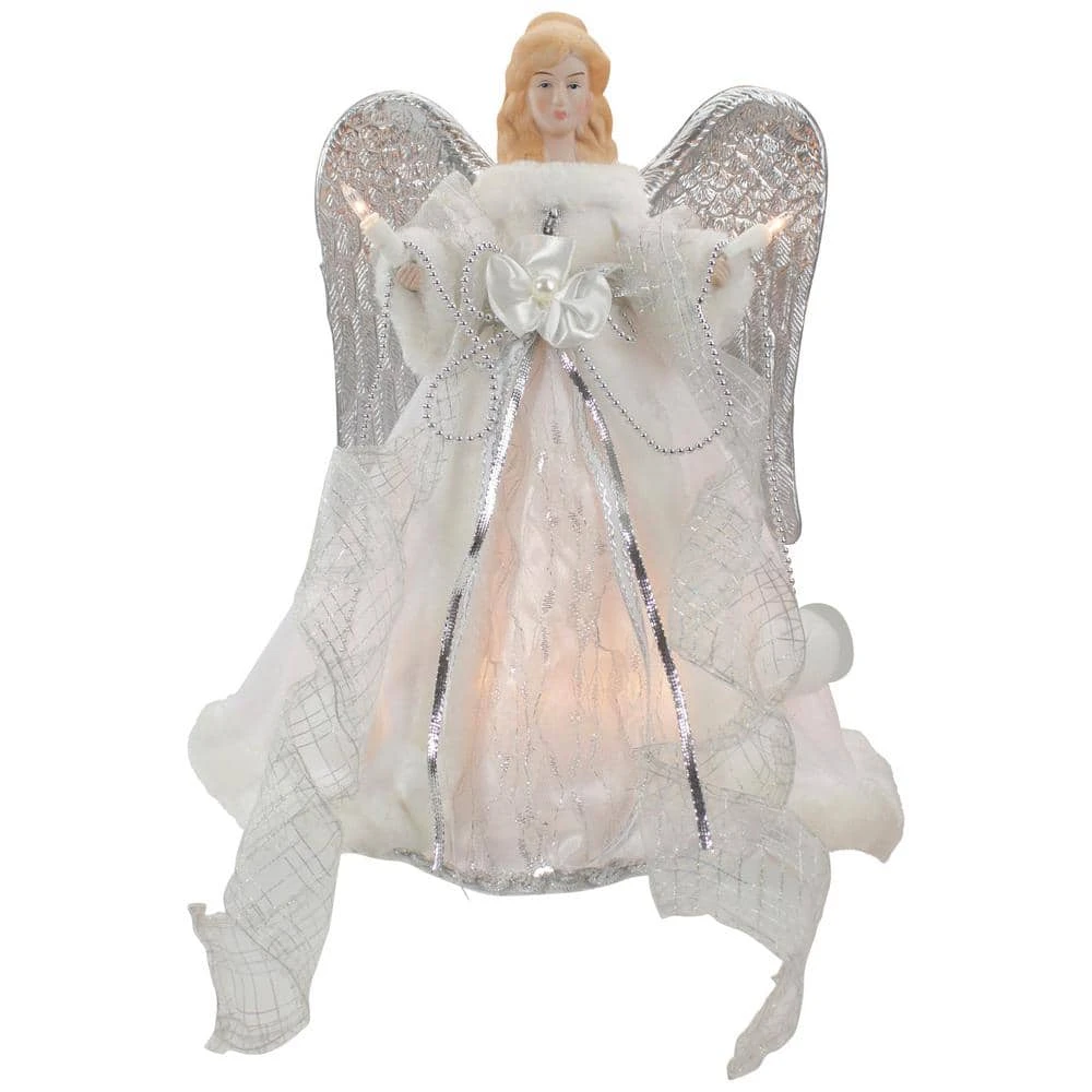 Northlight 12 In. Lighted Silver And White Angel With Wings Christmas Tree Topper - Clear Lights 1 Northlight 12 In. Lighted Silver And White Angel With Wings Christmas Tree Topper - Clear Lights