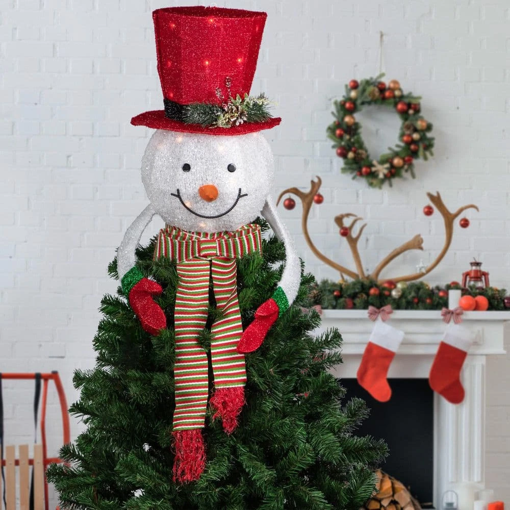 Northlight 21.5 In. Lighted Snowman With Red Top Hat Christmas Tree Topper 2 Northlight 21.5 In. Lighted Snowman With Red Top Hat Christmas Tree Topper - Image 2