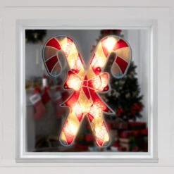 Northlight 12 In. Lighted Red And White Holographic Candy Cane Christmas Window Silhouette Decor -The Home Depot Shop northlight christmas window decorations 32913609 31 1000