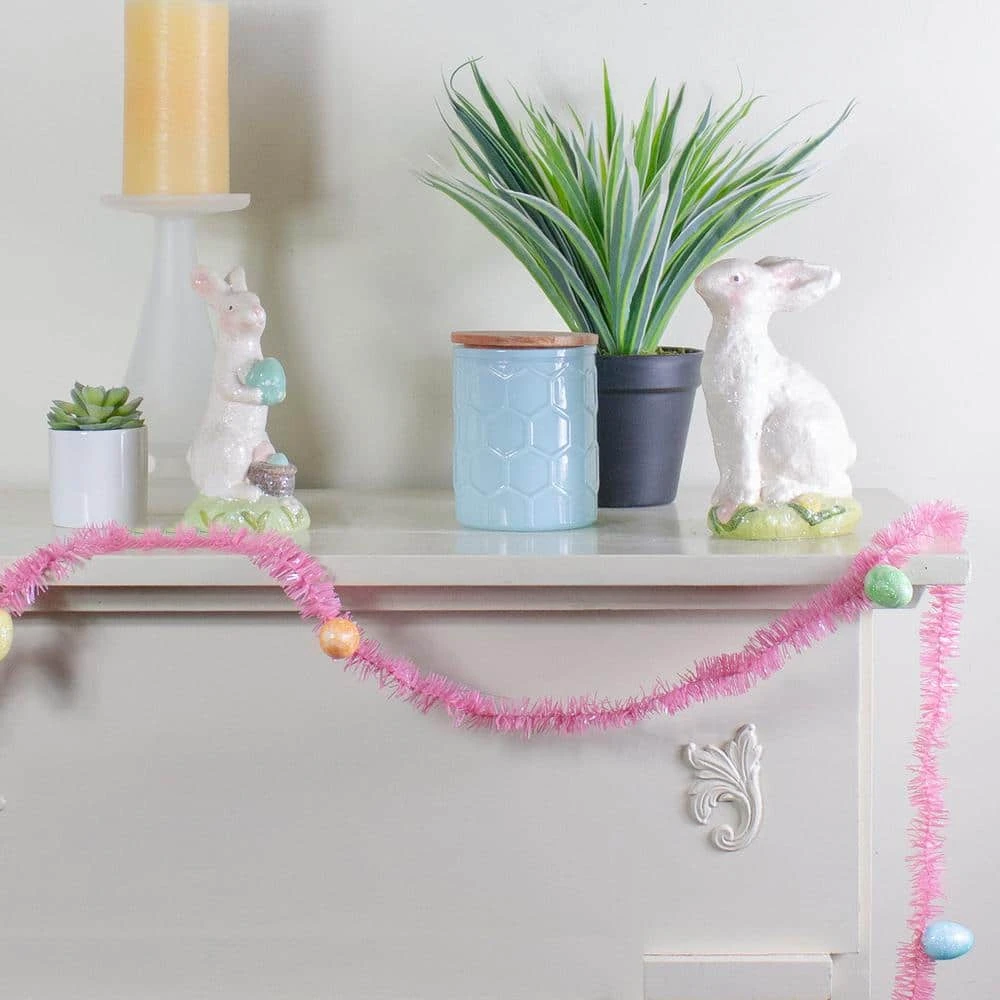 Northlight 300 In. Pink Unlit Spring Tinsel Garland With Easter Eggs 3 Northlight 300 In. Pink Unlit Spring Tinsel Garland With Easter Eggs - Image 3