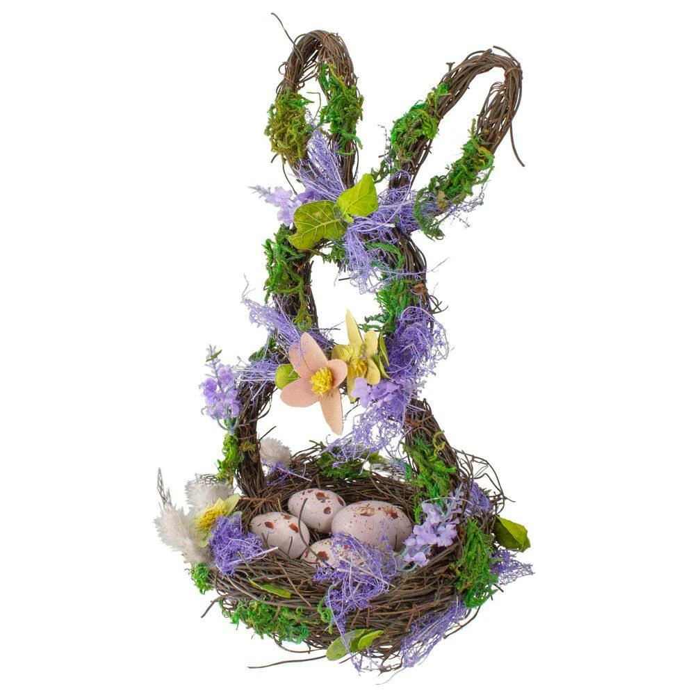 Northlight 14.5" Purple And Green Artificial Floral Bunny Shaped Basket 3 Northlight 14.5" Purple And Green Artificial Floral Bunny Shaped Basket - Image 3