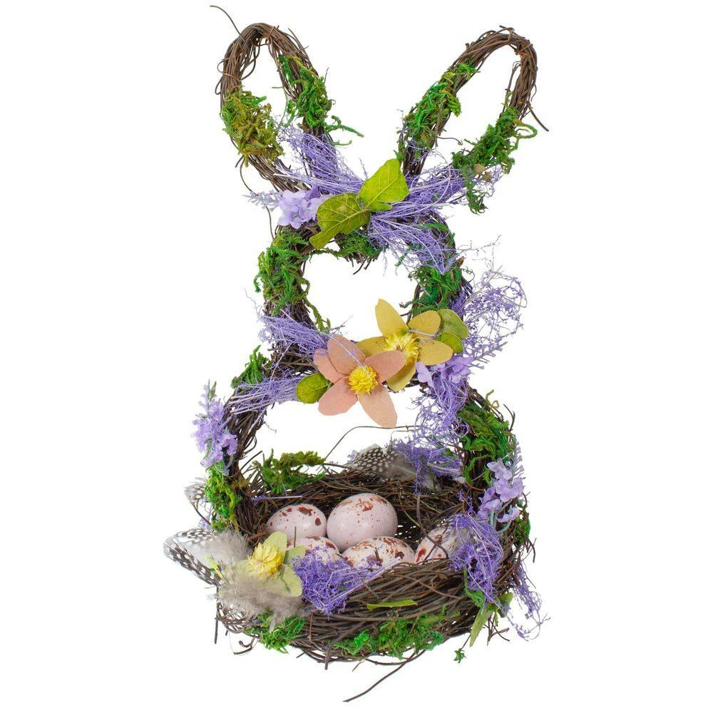 Northlight 14.5" Purple And Green Artificial Floral Bunny Shaped Basket 1 Northlight 14.5" Purple And Green Artificial Floral Bunny Shaped Basket