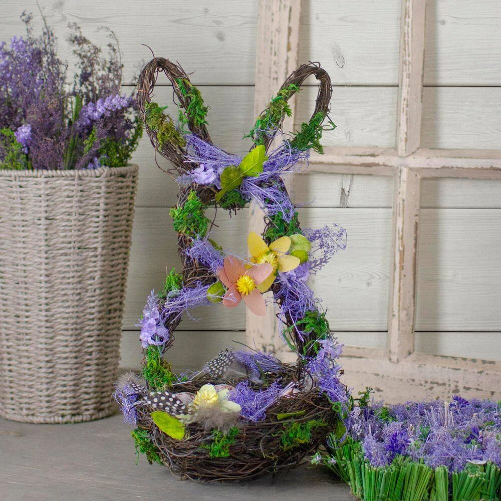 Northlight 14.5" Purple And Green Artificial Floral Bunny Shaped Basket 2 Northlight 14.5" Purple And Green Artificial Floral Bunny Shaped Basket - Image 2