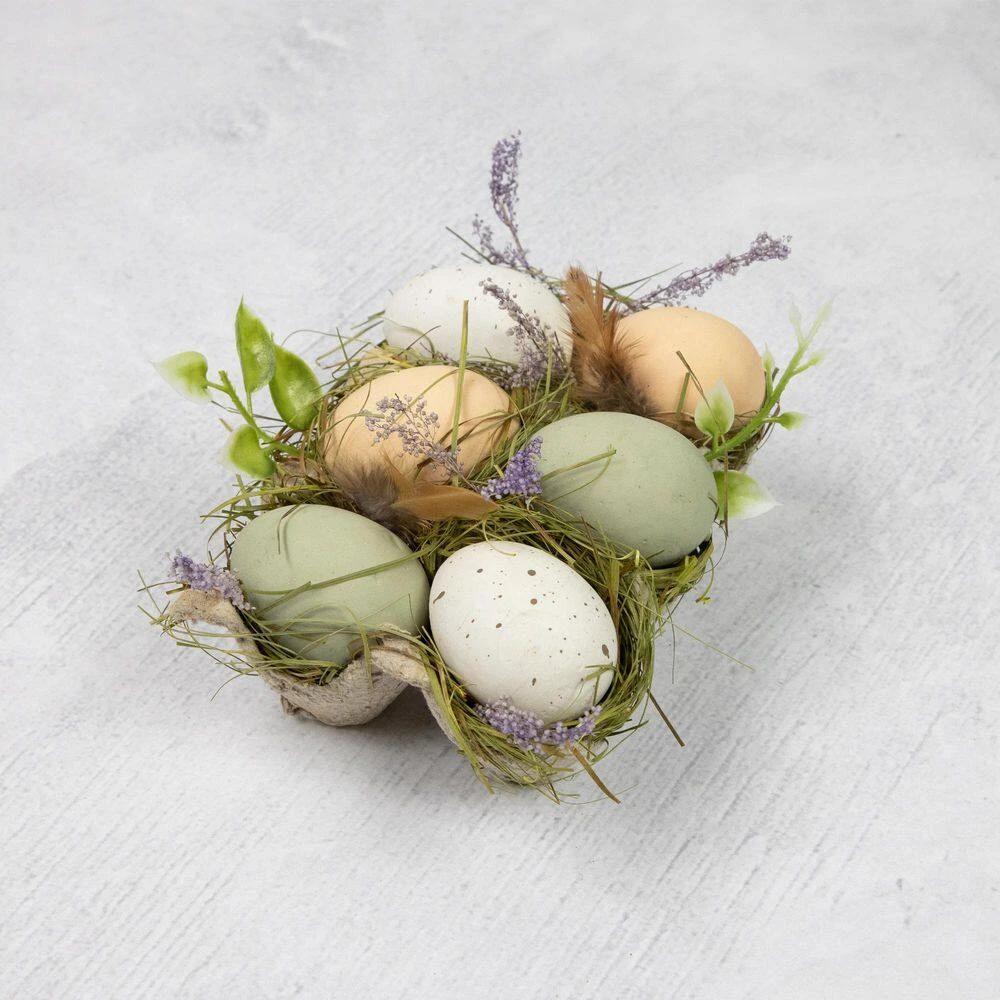 Northlight Pack Of 6 Assorted Easter Eggs With Carton And Grass Decoration 3 Northlight Pack Of 6 Assorted Easter Eggs With Carton And Grass Decoration - Image 3