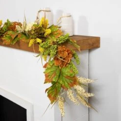 Northlight 5 Ft. X 10 In. Flowers With Wheat Artificial Fall Harvest Garland Unlit -The Home Depot Shop northlight fall garlands 34868423 1f 1000