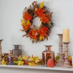 Northlight 22 In. X 5 In. Unlit Autumn Harvest Orange Cactus Mums Wreath With Brown Acorns Artificial Grapevine 15 Northlight 22 In. X 5 In. Unlit Autumn Harvest Orange Cactus Mums Wreath With Brown Acorns Artificial Grapevine -The Home Depot Shop northlight fall wreaths 33532686 31 1000