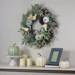Northlight 22 In. Green And White Unlit Pumpkins And Berries Fall Harvest Artificial Wreath 7 Northlight 22 In. Green And White Unlit Pumpkins And Berries Fall Harvest Artificial Wreath -The Home Depot Shop northlight fall wreaths 34316657 31 1000