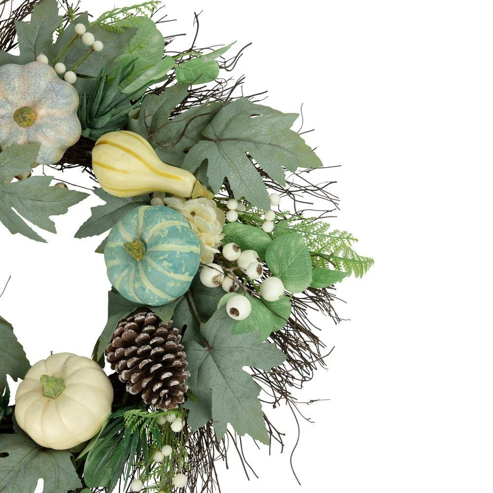 Northlight 22 In. Green And White Unlit Pumpkins And Berries Fall Harvest Artificial Wreath 3 Northlight 22 In. Green And White Unlit Pumpkins And Berries Fall Harvest Artificial Wreath - Image 3