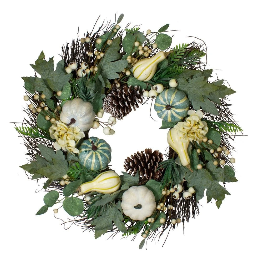 Northlight 22 In. Green And White Unlit Pumpkins And Berries Fall Harvest Artificial Wreath 1 Northlight 22 In. Green And White Unlit Pumpkins And Berries Fall Harvest Artificial Wreath