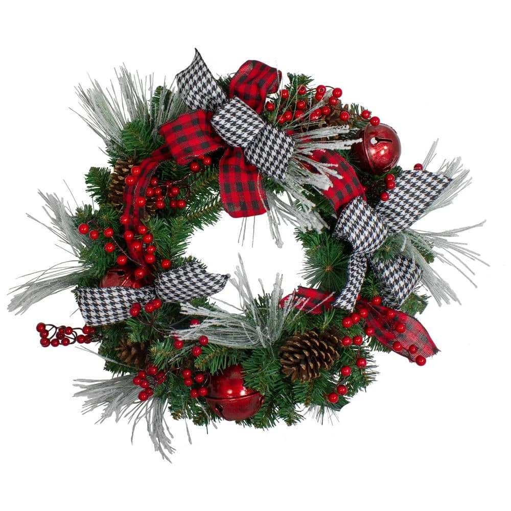 Northlight 24 In. Red Unlit Plaid And Houndstooth And Red Berries Artificial Christmas Wreath 1 Northlight 24 In. Red Unlit Plaid And Houndstooth And Red Berries Artificial Christmas Wreath