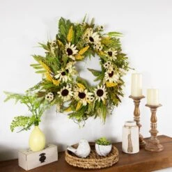 Northlight 24 In. Beige Sunflowers Artificial Fall Harvest Wreath -The Home Depot Shop northlight fall wreaths 34868419 4f 1000