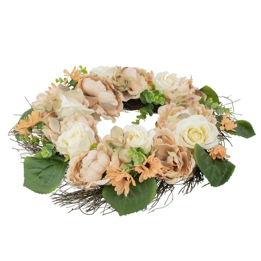 Northlight 22 In. Peach And White Floral Fall Harvest Artificial Wreath 3 Northlight 22 In. Peach And White Floral Fall Harvest Artificial Wreath - Image 3