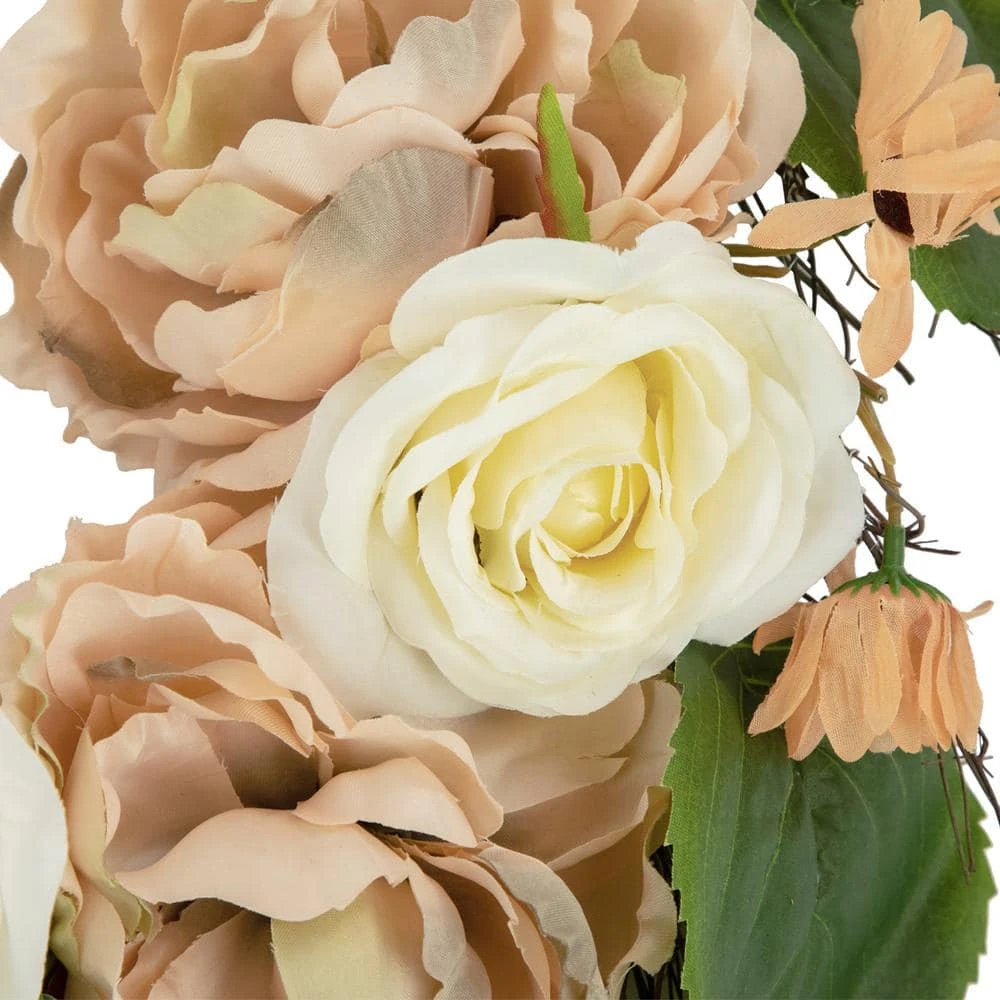 Northlight 22 In. Peach And White Floral Fall Harvest Artificial Wreath 2 Northlight 22 In. Peach And White Floral Fall Harvest Artificial Wreath - Image 2