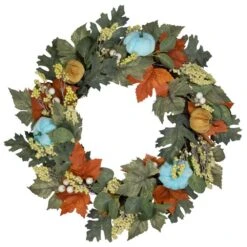 Northlight 22 In. Green And Orange Foliage And Gourds Thanksgiving Artificial Wreath