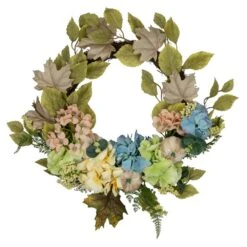 Northlight 22 In. Green And Blue Floral And Gourds Thanksgiving Artificial Wreath