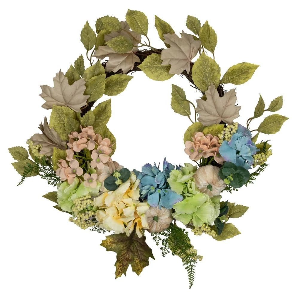 Northlight 22 In. Green And Blue Floral And Gourds Thanksgiving Artificial Wreath 1 Northlight 22 In. Green And Blue Floral And Gourds Thanksgiving Artificial Wreath